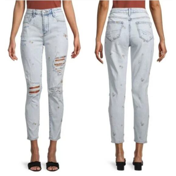 Free People x Driftwood Gizelle Distressed Embroidered Floral Ankle Jeans 29 - Picture 1 of 7